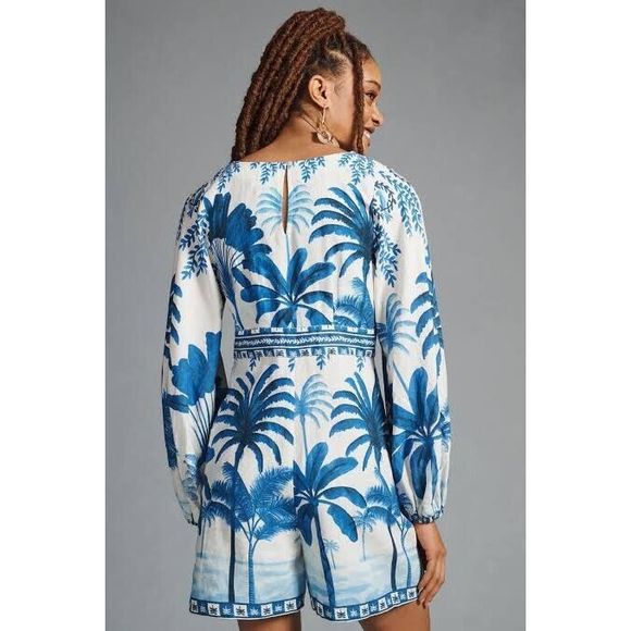 Anthropologie Farm Rio Long-Sleeve Printed Romper - Picture 4 of 7